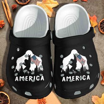 Bigfoot Holding Flag Rubber Clog Shoes Comfy Footwear - Monsterry