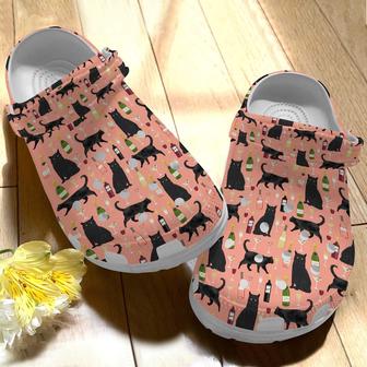 Black Cat And Wine Funny Animal Gift For Lover Rubber Clog Shoes Comfy Footwear - Monsterry CA