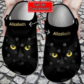 Black Cat Face Print Personalized Clogs Shoes With Your Name Cat - Monsterry