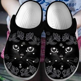 Black Cat Lovers Animals Flower Gift For Lover Rubber Clog Shoes Comfy Footwear - Monsterry