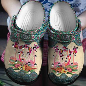 Boho Flamingo Vintage Mandal Gift For Lover Rubber Clog Shoes Comfy Footwear - Monsterry AU