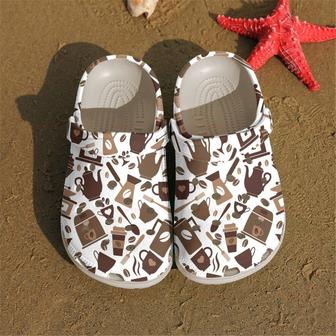 Brown Coffee Pattern Gift For Lover Rubber Clog Shoes Comfy Footwear - Monsterry