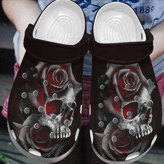 Burning Skull Rose Flower Tattoo Shoes Clog Gifts For Young Women - Monsterry