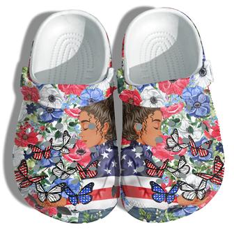 Butterfly Black Magic Girl 4Th Of July Shoes Gift Women - Flowers Garden Butterflies America Flag Shoes Birthday Gift - Monsterry DE