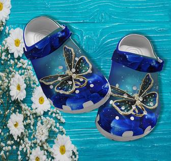 Butterfly Metal Twinkle Blue Flower Croc Shoes Gift Mother Day- Butterfly Girl Shoes Croc Clogs Gift Birthday - Monsterry DE