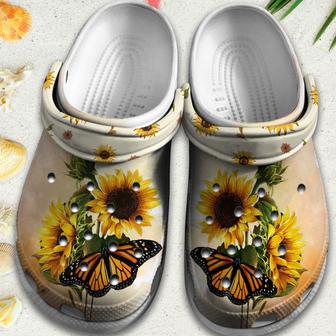 Butterfly On Sunflower Shoes - Sunflower World Custom Shoes Gift For Women Girl Grandma Mother Daughter Sister Niece Friend - Monsterry
