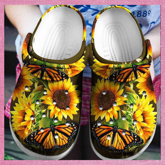 Butterfly Sunflower Rubber Clog Shoes Comfy Footwear - Monsterry
