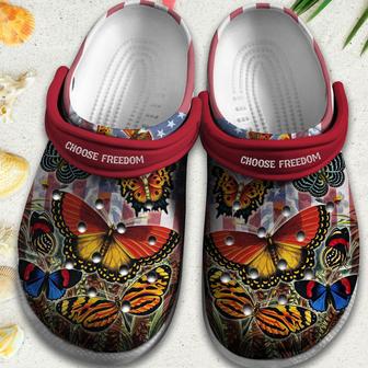 Butterfly Usa Flag Shoes 4Th Of July - Butterfly On Flag Outdoor Shoes Gift For Women Girl Grandma Mother - Monsterry AU