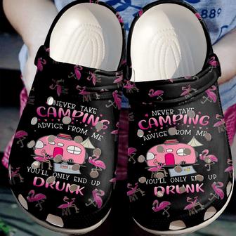 Camping Advices From Me Flamingo And Bus Camp Gift For Lover Rubber Clog Shoes Comfy Footwear - Monsterry DE