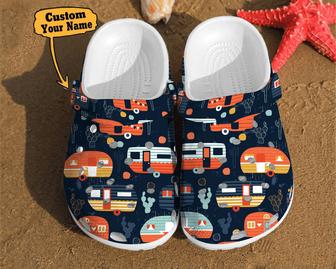 Camping - Camping Trailer Pattern Summer Happy Camper Best Gifts For Lovers Campers Cool Clog Shoes For Men And Women - Monsterry CA