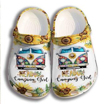 Camping Girl Croc Shoes For Girl - Sunflower Hippie Shoes Crocbland Clog Birthday Gifts For Niece Daughter - Monsterry UK