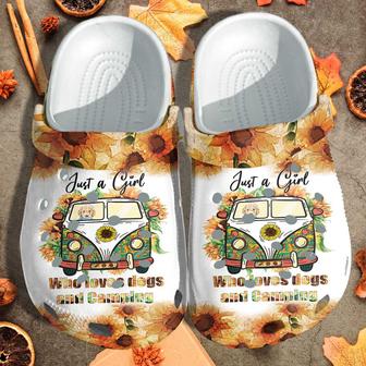 Camping Just A Girl Love Dog Camping Shoes Clog Sunflower Be Kind Gifts For Girl Daughter - Monsterry CA