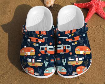 Camping Trailer Pattern Summer Happy Camper Best Rubber Clog Shoes Comfy Footwear - Monsterry CA