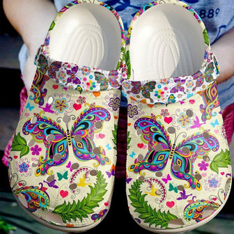 Colorful Butterfly Hippie Tropical 102 Gift For Lover Rubber Clog Shoes Comfy Footwear - Monsterry