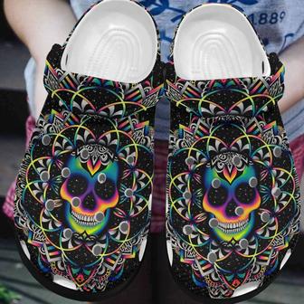 Colorfull Skull Mandala Gift For Lover Rubber Clog Shoes Comfy Footwear - Monsterry