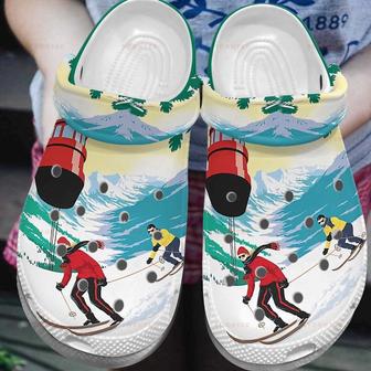 Couple Skiing Snow Mountain Gift For Lover Rubber Clog Shoes Comfy Footwear - Monsterry