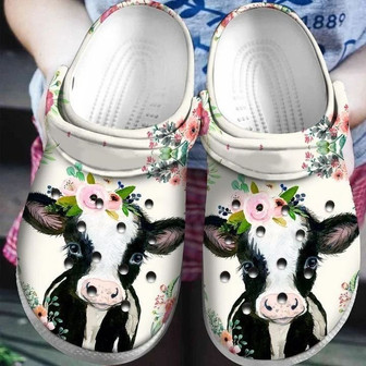 Cow Flowers For Lover Rubber Clog Shoes Comfy Footwear - Monsterry
