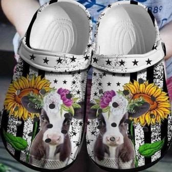 Cow Flowers Rubber Clog Shoes Comfy Footwear - Monsterry