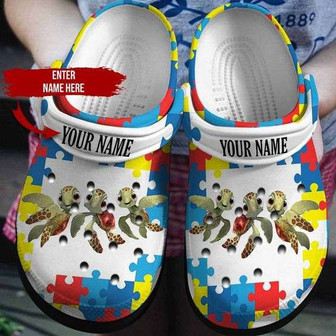 Custom Name Autism Awareness Day Turtles Autism Puzzle Pieces Clogband Clog Shoes - Monsterry