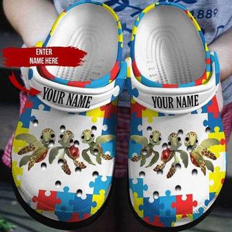 Custom Name Autism Awareness Day Turtles Autism Puzzle Pieces Crocband Clog Shoes - Monsterry UK