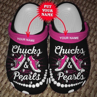Custom Name Chucks And Pearls Rubber Clog Shoes Comfy Footwear - Monsterry