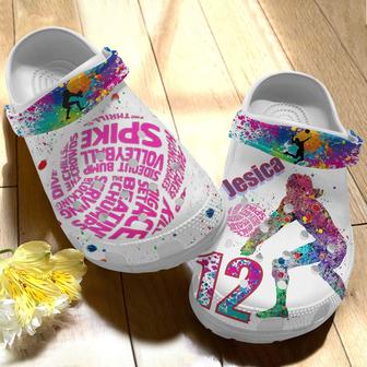 Custom Name Highlights Volleyball Sport Paint Flakes Gift For Lover Rubber Clog Shoes Comfy Footwear - Monsterry