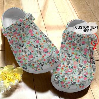 Custom Name Schnauzer Floral Gift For Lover Rubber Clog Shoes Comfy Footwear - Monsterry