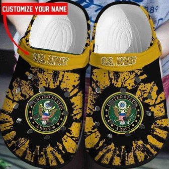Custom Name Us Army Paint Flakes Clog Shoes Comfy Footwear - Monsterry