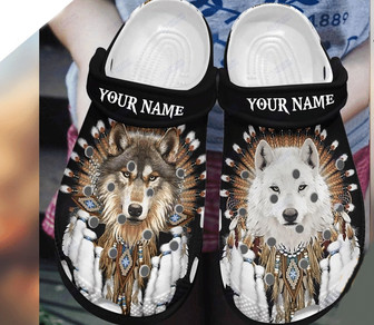 Custom Name Wolf Bohemian Rubber Clog Shoes Comfy Footwear - Monsterry