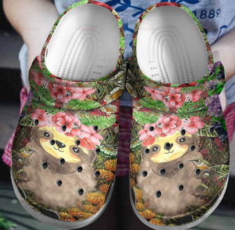 Cute Flowers And Sloth Gift For Lover Rubber Clog Shoes Comfy Footwear - Monsterry
