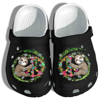 Cute Sloth Flower 5 Gift For Lover Rubber Clog Shoes Comfy Footwear - Monsterry