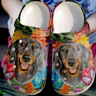 Dachshund Butterfly And Classic Clogs Shoes - Monsterry