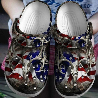 Deer Hunter America Flag Clog Shoes Grandpa Father Hunting American Deer Hunting Clogbland Clog Gift Fathers Day - Monsterry