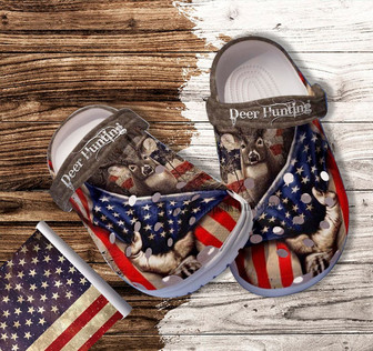 Deer Hunting Behind America Flag Clog Shoes Gift Men Father Day- Deer Hunter Camping Shoes Clog Clogs Gift Uncle - Monsterry
