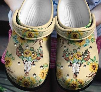 Deer Skull Sunflowers Art Women Shoes Cute Shoes Rubber Clog Shoes Comfy Footwear - Monsterry