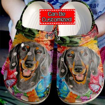 Dog - Dachshund Butterfly Colorful Clog Shoes For Men And Women - Monsterry DE
