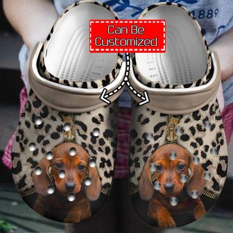 Dog - Personalized Dachshund Leopard Pattern Clog Shoes For Men And Women - Monsterry AU