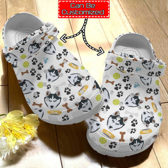 Dog - Personalized Husky Stuff Pattern Clog Shoes For Men And Women - Monsterry