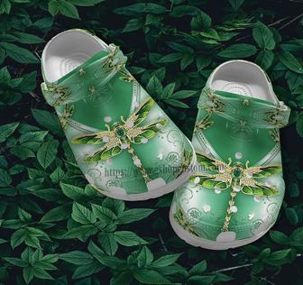 Dragonfly Golden Jade Green Twinkle Croc Shoes Gift Grandaughter- Dragonfly Shoes Croc Clogs Gift Mother Day - Monsterry
