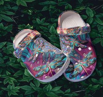Dragonfly Hippie Twinkle Croc Shoes Gift Grandma- Dragonfly Hippie Trippy Shoes Croc Clogs Gift Mother Day - Monsterry AU