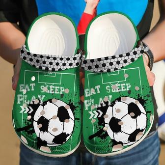 Eat Sleep Play Soccer Green Clogs Shoes - Monsterry