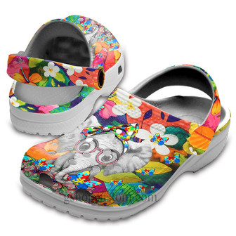 Elephant Autism Butterfly Flower Rainbow Shoes - Autism Awareness Be Kind Shoes Clog Clogs - Monsterry