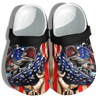 Fishing Hand Hold America Flag Shoes Gift Women - Fish Cry 4Th Of July Beach Camping Shoes Birthday Gift - Monsterry