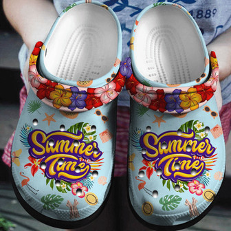Flamingo Flower Summer Time Rubber Clog Shoes Comfy Footwear - Monsterry