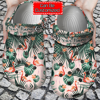Flamingo - Tropical Patterns Flamingo Clog Shoes For Men And Women - Monsterry