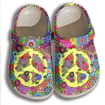 Floral Hippie Sign Shoes Clogs For Women - Flower Custom Shoes Clogs Gifts For Son Daughter - Monsterry