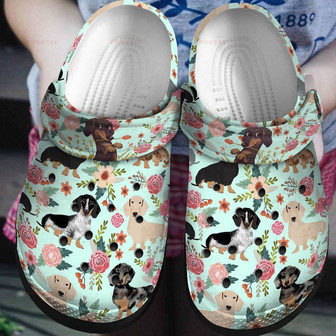 Flower Dachshund Tropical Gift For Lover Rubber Clog Shoes Comfy Footwear - Monsterry