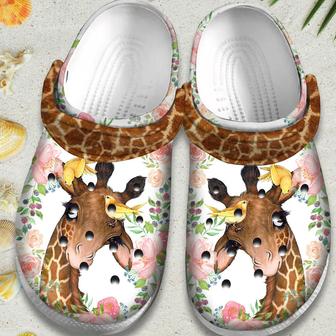Flower Giraffe With Bird Cute Animal Gift For Lover Rubber Clog Shoes Comfy Footwear - Monsterry