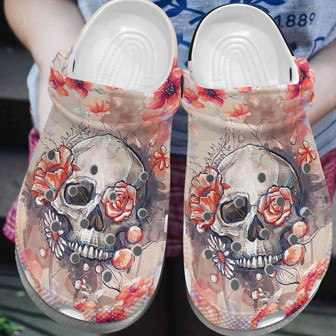 Flower Skull Shoes - Roses Skull Shoes Clogbland Clog Gifts For Women Daughter Niece - Monsterry