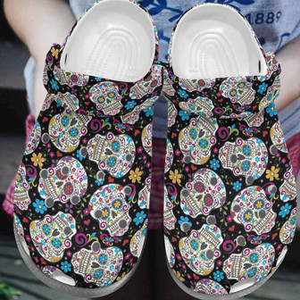 Flower Skullcap Art Shoes - Skullcap Clogbland Clog Birthday Gifts For Men Women - Monsterry